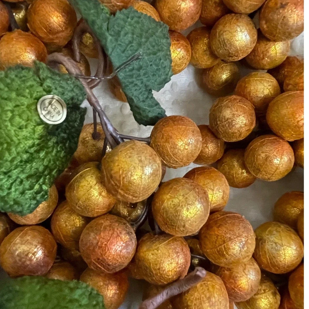 Decorative Artificial Grape Clusters Set of 12 Gold Orange Hard Plastic Textured